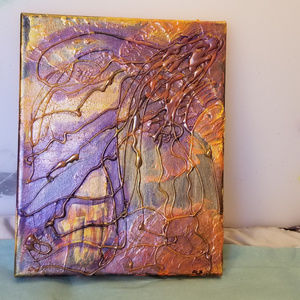 Original Painting Mixed Media Gold Purple